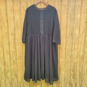 Torrid Black Textured Chiffon Lace Inset Midi Dress Womens Size 3/22-24/3X